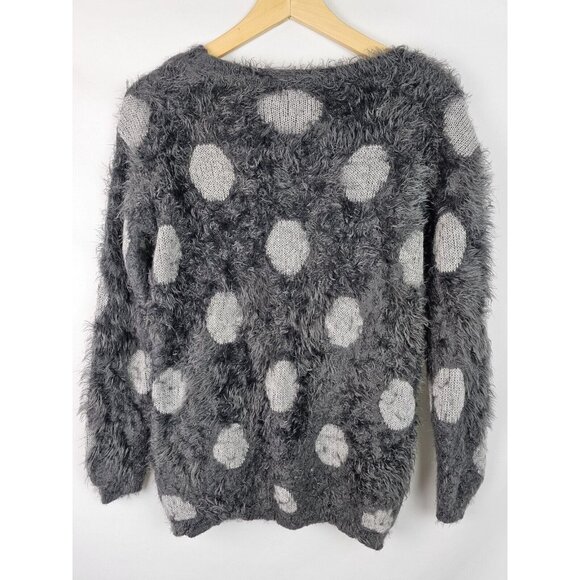 Joseph A Women's Sweater Size Small Gray Fuzzy Polka Dot Long Sleeve Knit Top - Picture 8 of 9
